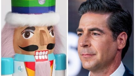 A headshot of Jesse Watters placed side by side with a picture of a nutcracker