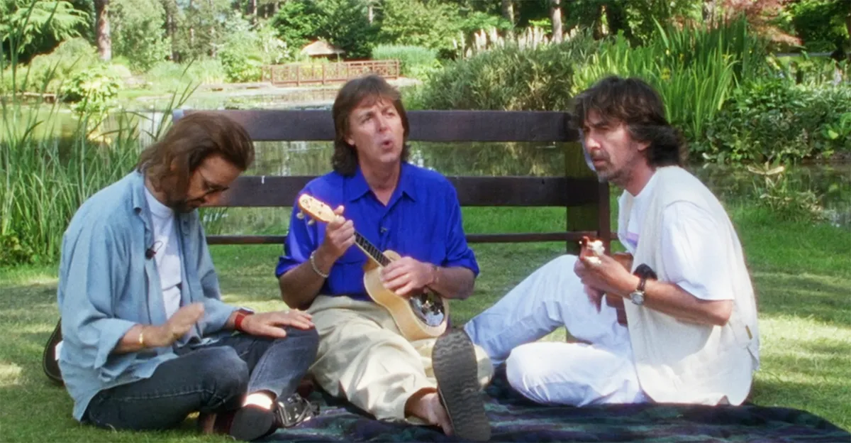 George Harrison, Paul McCartney, and Ringo Starr in Now and Then: The Last Beatles Song