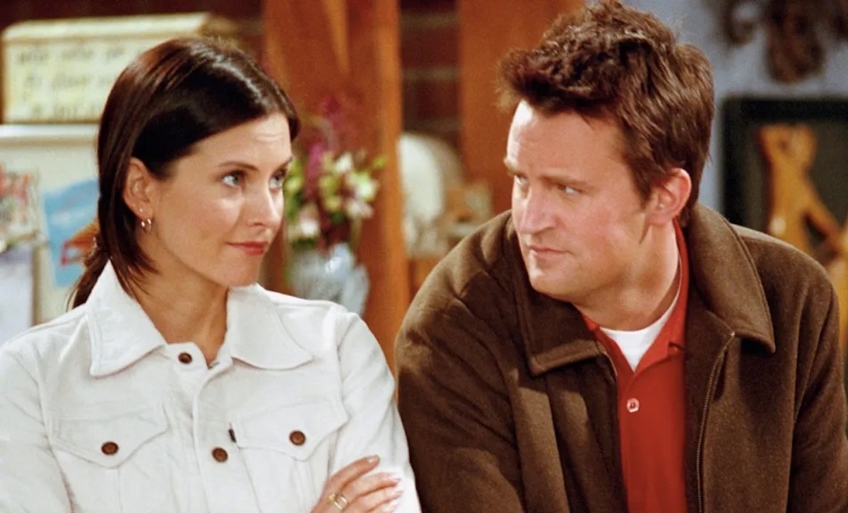 Courteney Cox as Monica and Matthew Perry as Chandler in a scene from 'Friends'