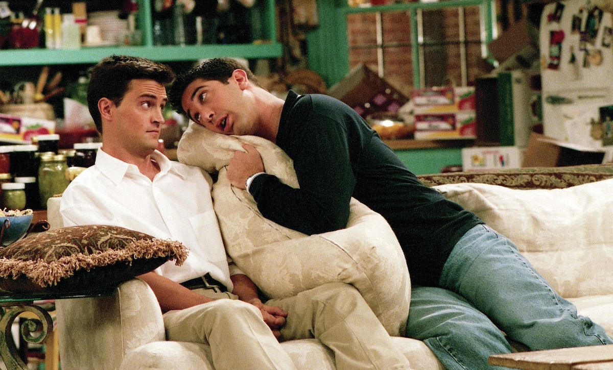 Matthew Perry as Chandler and David Schwimmer as Ross in a scene from 'Friends'