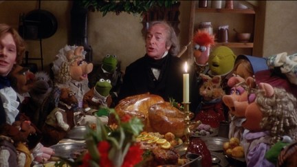 Michael Caine and the Muppets gathered around a turkey dinner