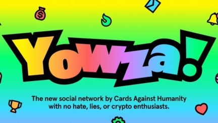 Cards Against Humanity's social network Yowza title art.