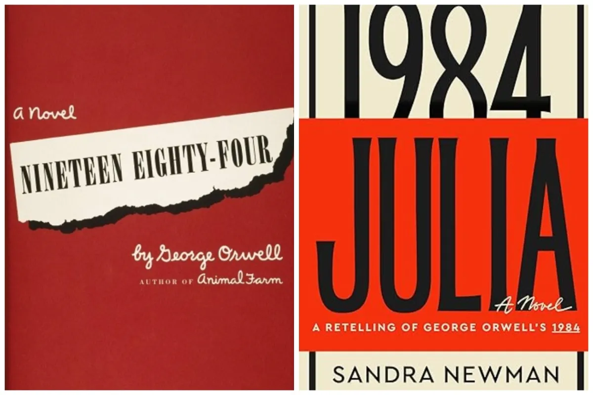 Side-by-side images of the covers of '1984' by George Orwell, and 'Julia' by Sandra Newman.