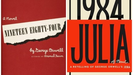 Side-by-side images of the covers of '1984' by George Orwell, and 'Julia' by Sandra Newman.