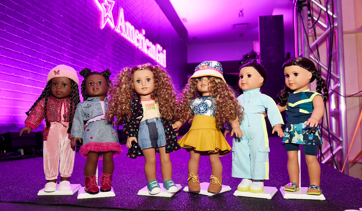 American Girl dolls are seen during American Girl celebrates debut of World By Us and 35th Anniversary with fashion event in partnership with Harlem's Fashion Row on September 23, 2021 at American Girl Place in New York City