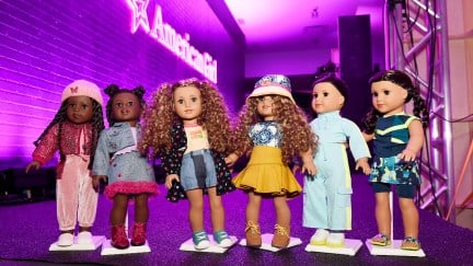 American Girl dolls are seen during American Girl celebrates debut of World By Us and 35th Anniversary with fashion event in partnership with Harlem's Fashion Row on September 23, 2021 at American Girl Place in New York City