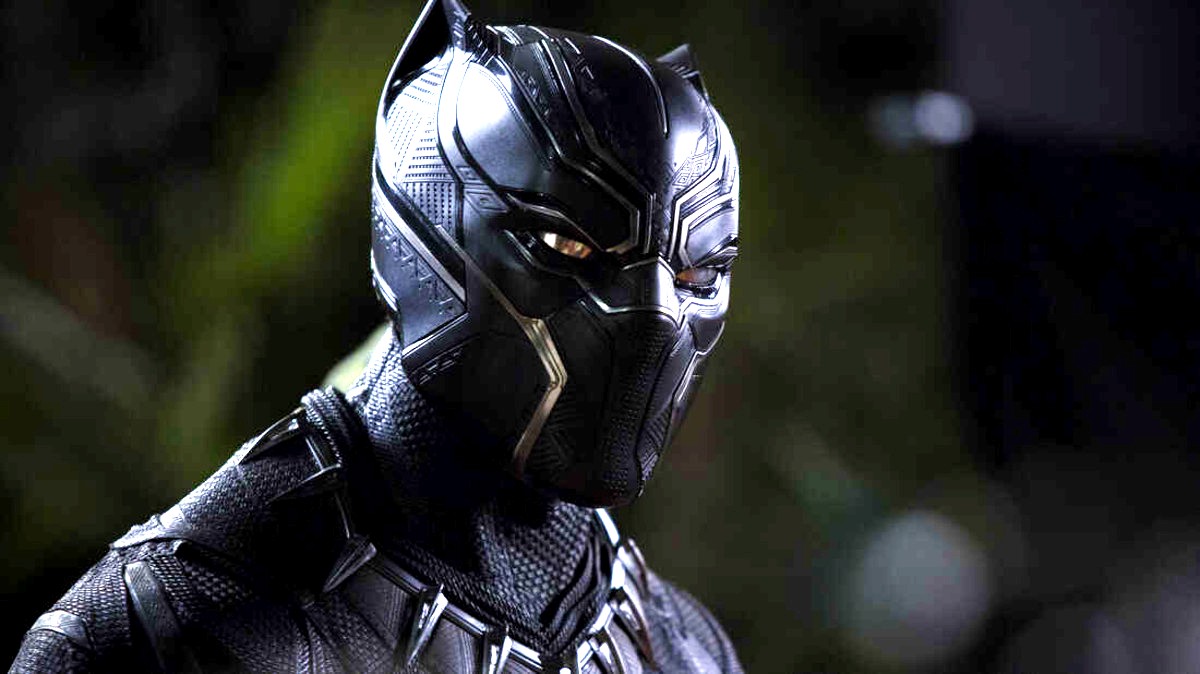 Close-up of Chadwick Boseman in the Black Panther suit