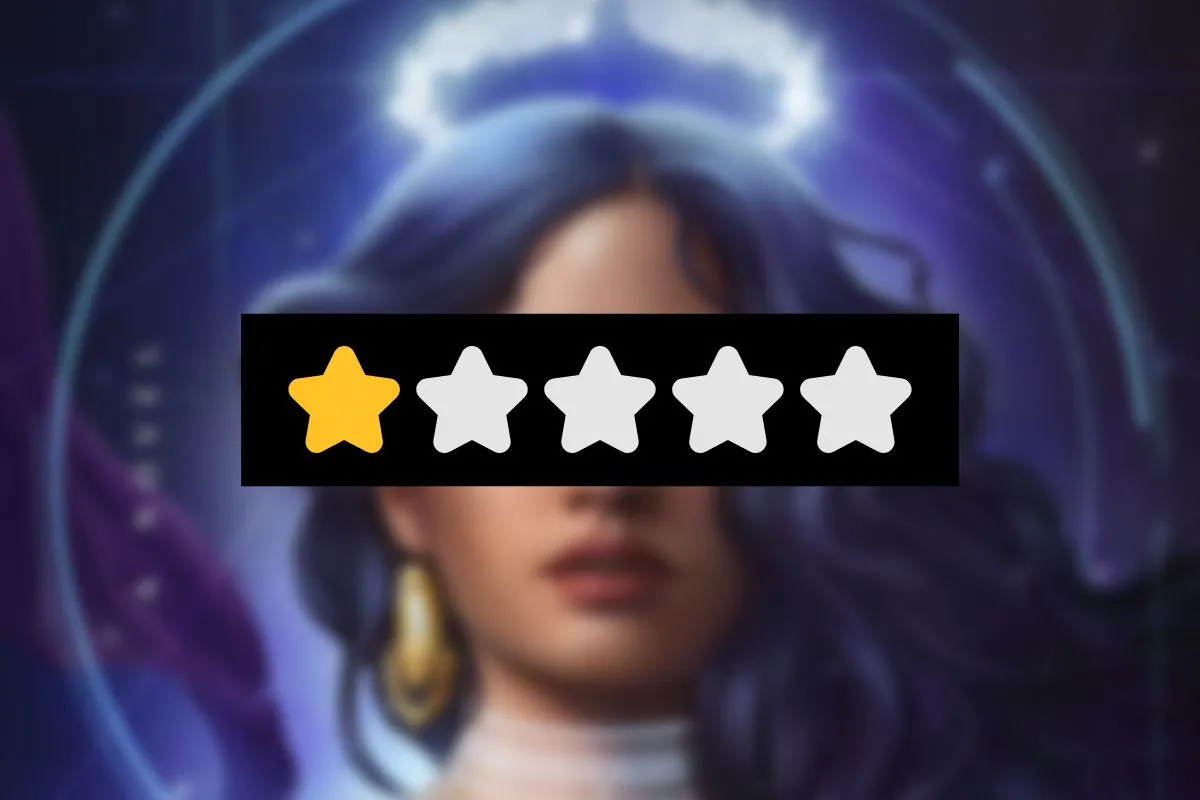 A blurred 'Crown of Starlight' by Cait Corrain behind a 1 out of five stars sign.