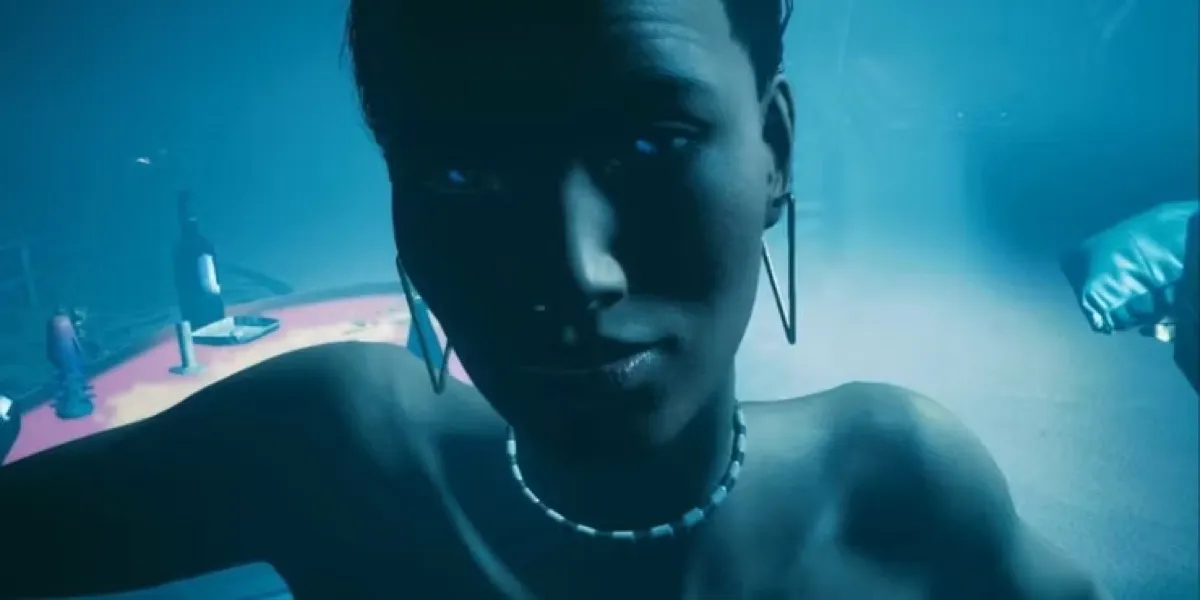 A naked woman looking into the camera in "Cyberpunk 2077" (CD Projekt)