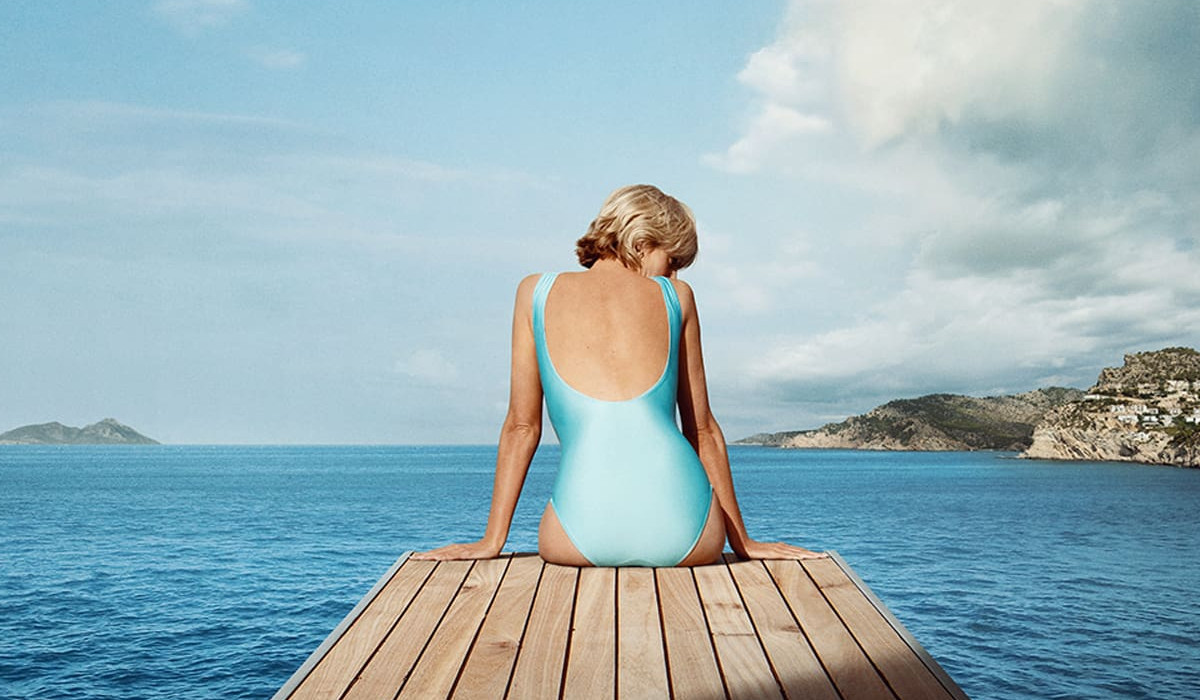 Elizabeth Debicki as Princess Diana with her back turned to the camera in The Crown season 6