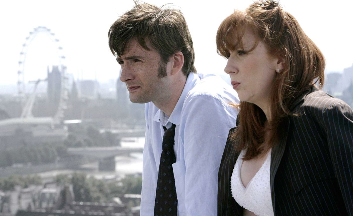 David Tennant as the Tenth Doctor and Catherine Tate as Donna Noble in Doctor Who: The Runaway Bride