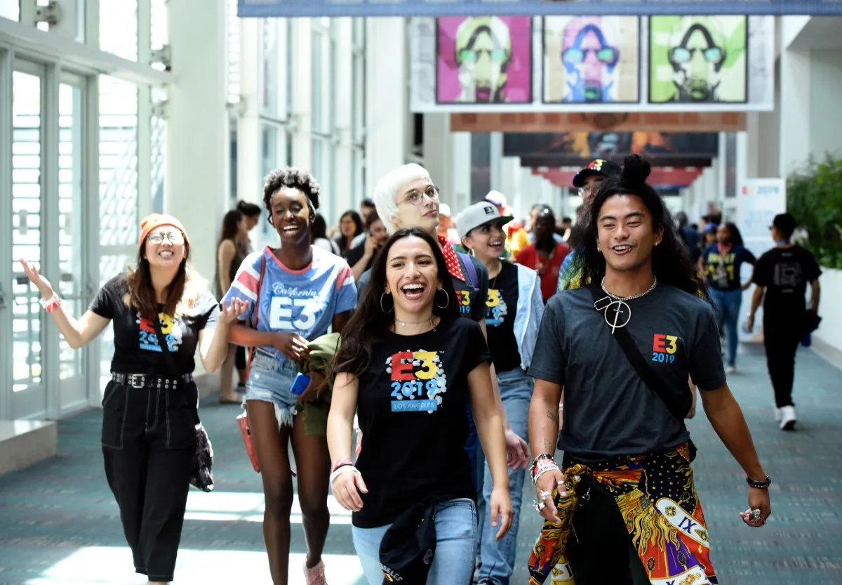 Convention goers attend E3 2019 at the Los Angeles Convention center on June 12, 2019.