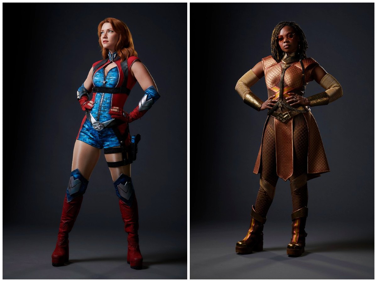 Two women in superhero outfits from promo images for 'The Boys.'
