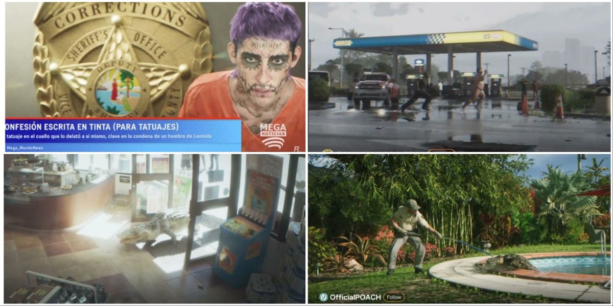 Chaotic GTA VI Trailer real-life inspired news featuring the Miami Joker, the naked man, the gator in Walmart, and the gator in a family pool