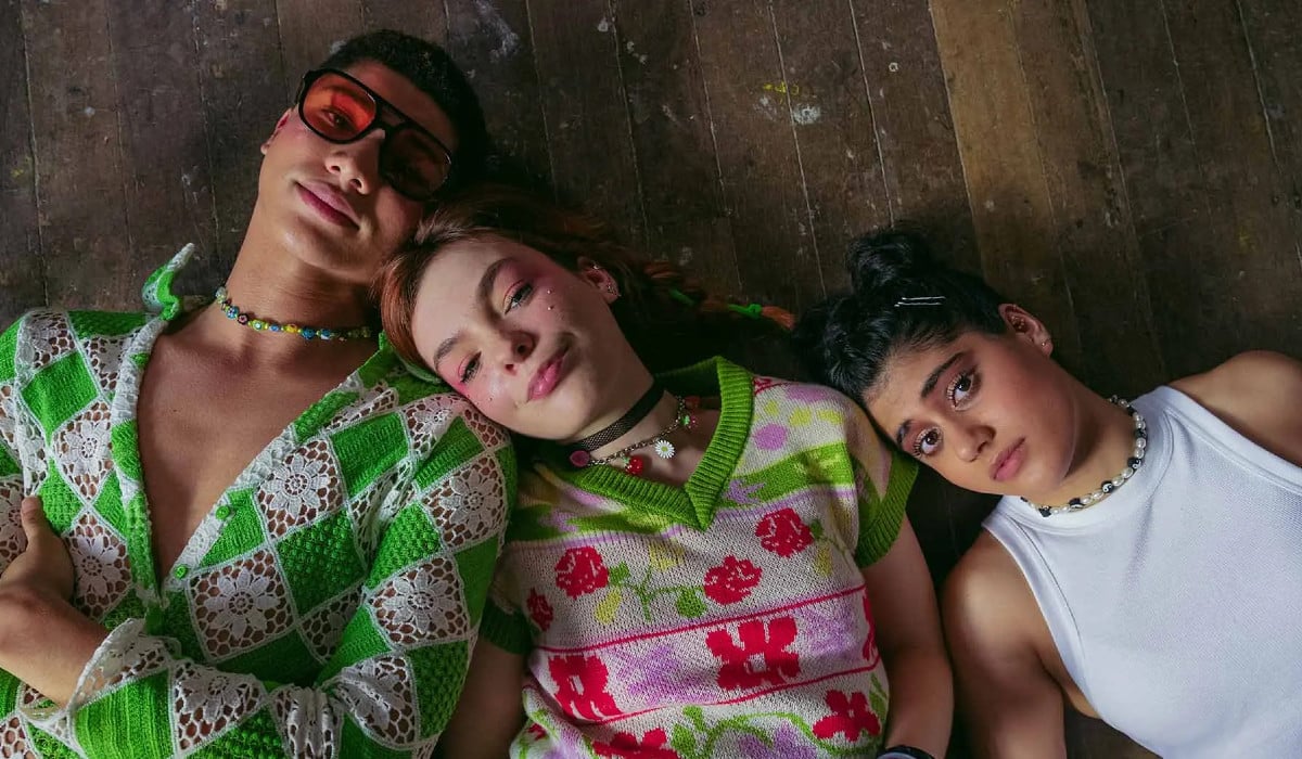 From left to right: James Majoos as Darren Rivers, Chloe Hayden as Quinni Gallagher-Jones, and Ayesha Madon as Amerie Wadia in Netflix's remake of Heartbreak High