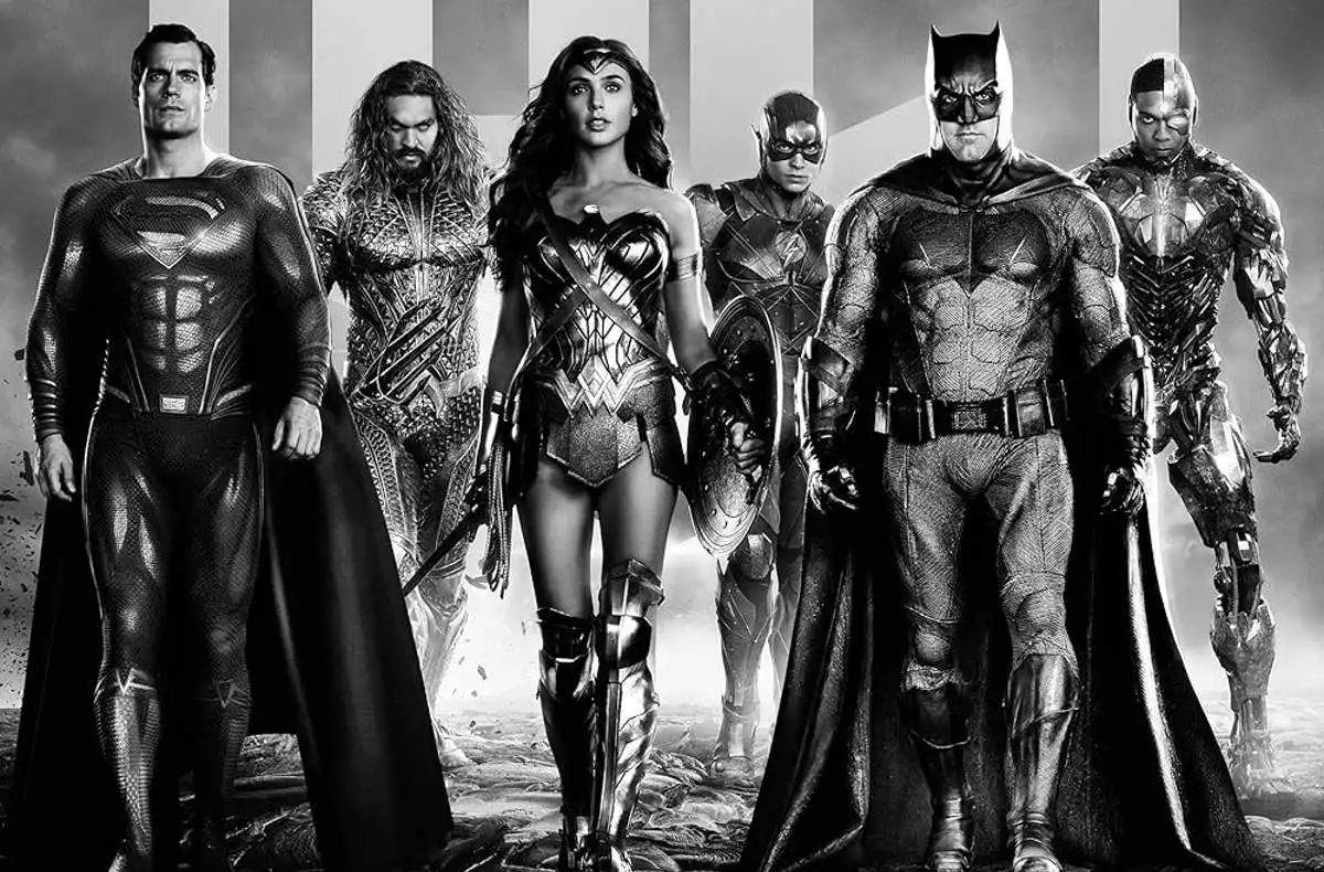 A team of superheros stands poised for action in 'Justice League' Snyder Cut poster.