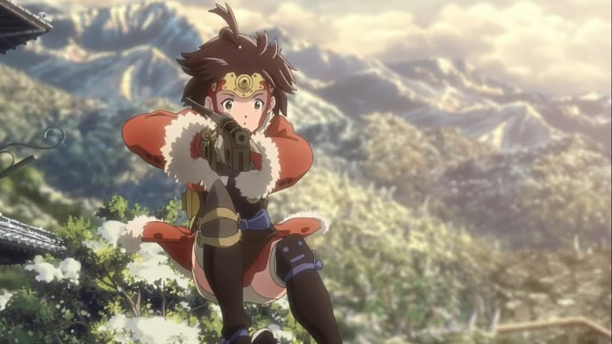 A young girl leaps through the air firing a pistol in "Kabaneri of the Iron Fortress- The Battle of Unato"