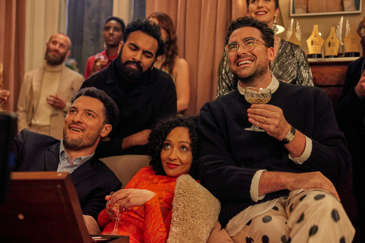 Luke Evans, Himesh Patel, Ruth Negga, and Dan Levy in 'Good Grief,' coming soon to Netflix