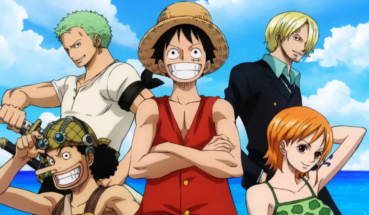 Zoro, Sanji, Nami, Ussop and Luffy in art for the One Piece anime