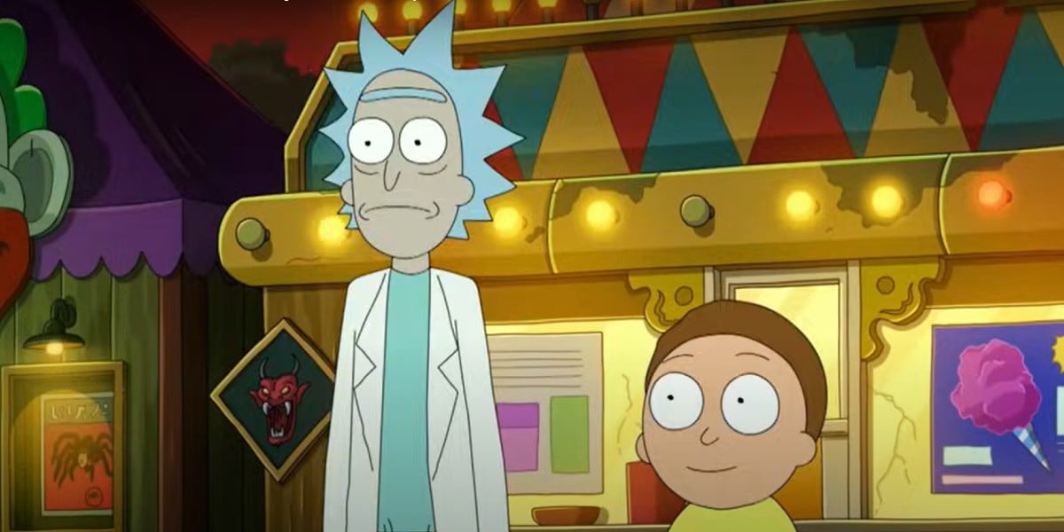 Rick and Morty hanging out at a scary carnival in 'Rick and Morty' season 7 finale.