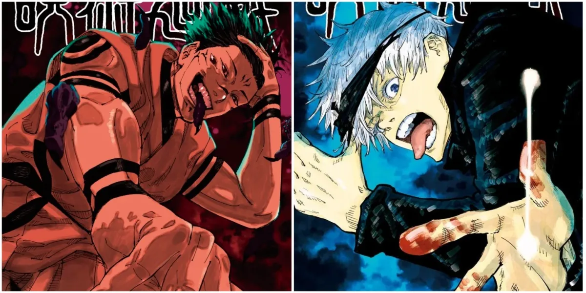 Ryomen Sukuna and Gojo Satoru manga cover comparison, Volume 25 and Volume 4 of Jujutsu Kaisen.