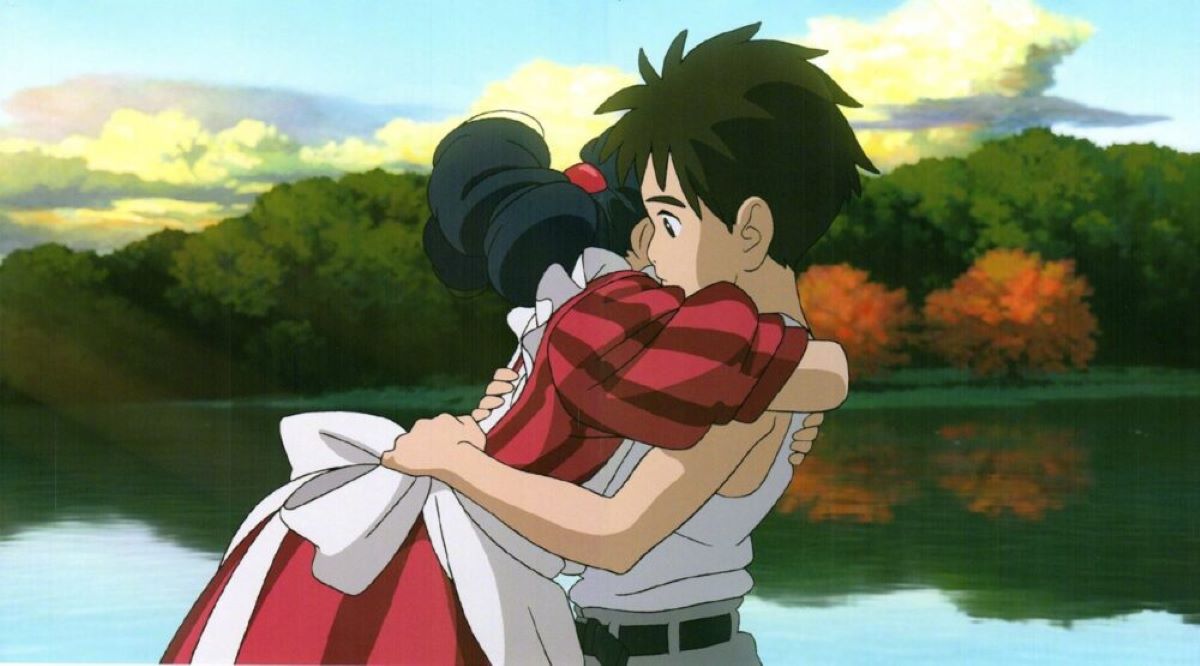 Himi hugging Mahito from The Boy and The Heron, Hayao Miyazaki's latest Studio Ghibli film.