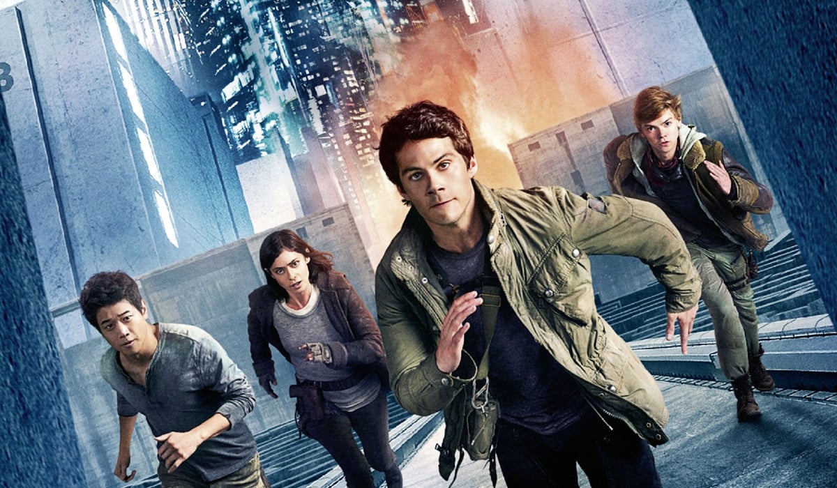 Ki Hong Lee, Rosa Salazar, Dylan O'Brien and Thomas Brodie-Sangster on a poster for Maze Runner: The Death Cure