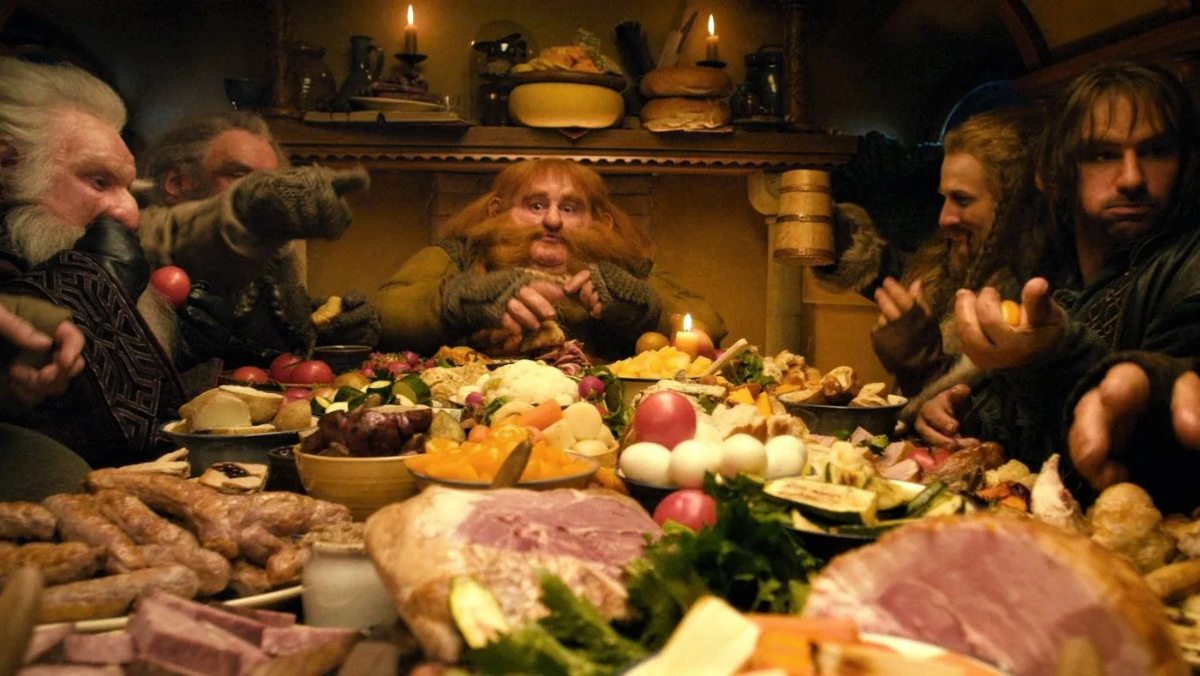 The dwarves share food with Bilbo in The Hobbit.