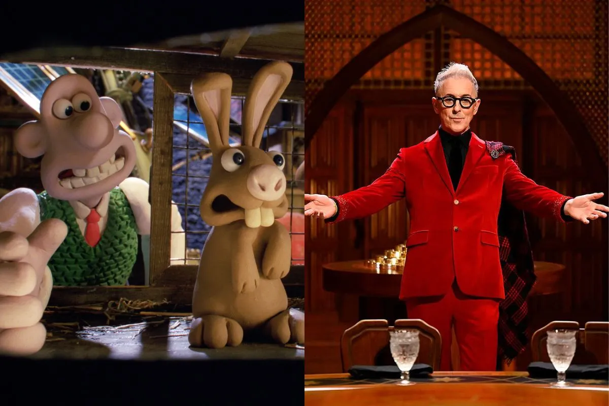 Wallace of "Wallace & Gromit: The Curse of the Were-Rabbit" collaged with Alan Cummings in season two of "The Traitors."