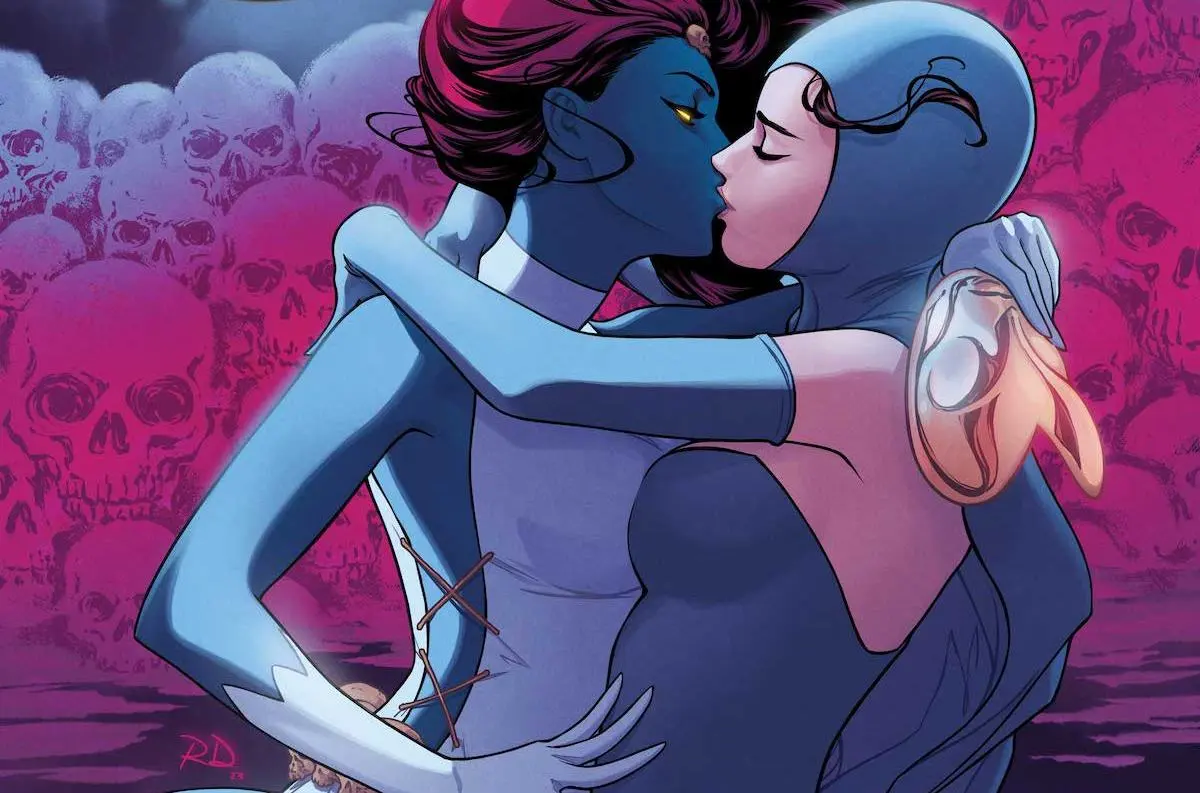 Mystique and Destiny embrace on the cover of 'X-Men.'