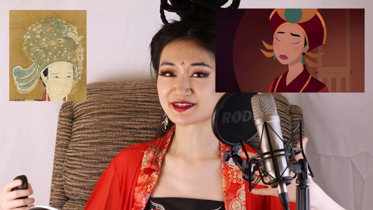 Xiran Jay Zhao in their video "EVERYTHING CULTURALLY RIGHT AND WRONG WITH MULAN II (2004)" talking about headdresses.