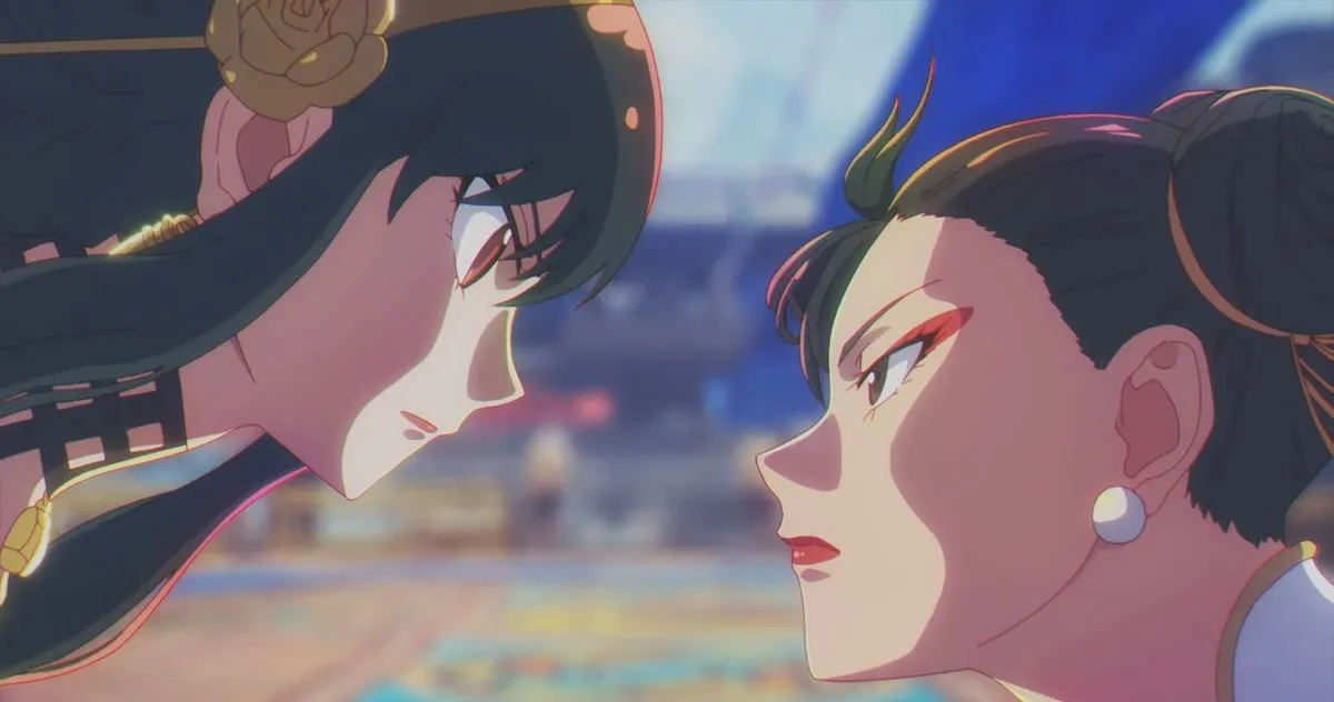 Yor and Chun-Li battling against each other in Street Fighter video produced by WIT Studio.
