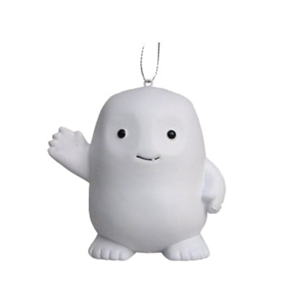 A waving baby Adipose, a round, marshmallow shaped little creature with black dot eyes and a friendly smile.