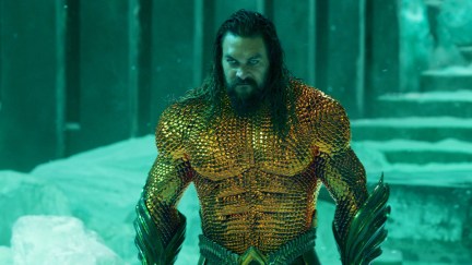 Arthur Curry a.k.a. Aquaman stands in a cave made of ice.