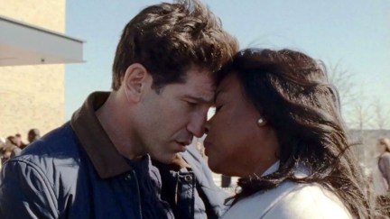 Jon Berenthal and Aunjanue Ellis-Taylor put their faces together romantically in a scene from 'Origin'