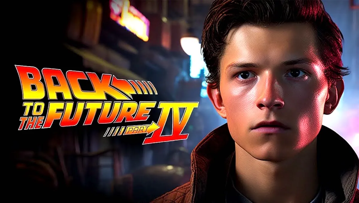Splash art for Back to the Future 4 trailer featuring Tom Holland.