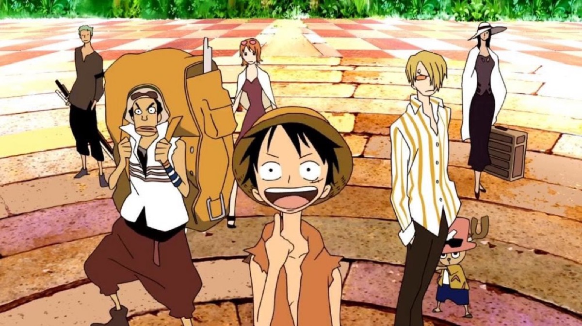 Monkey D. Luffy and the Straw Hats looking at something in the distance in "Baron Omatsuri and the Secret island"
