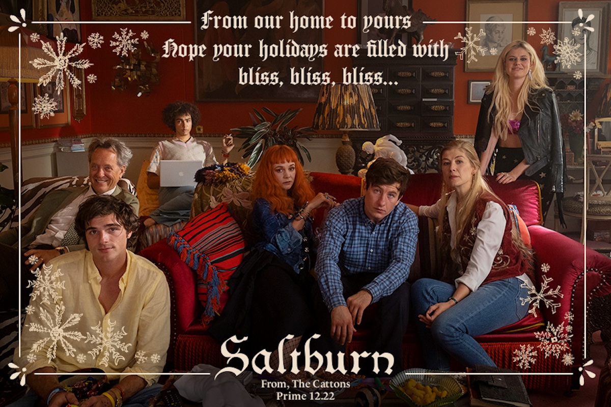 Christmas card from the cast of Saltburn