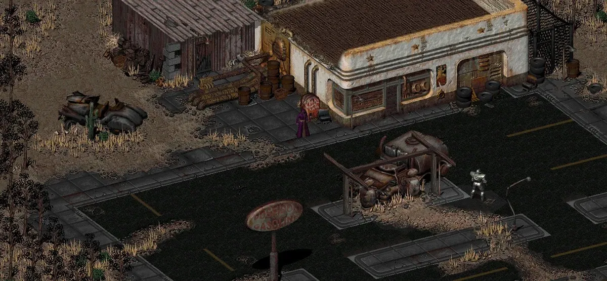 A man wanders the wasteland in "Fallout 2"