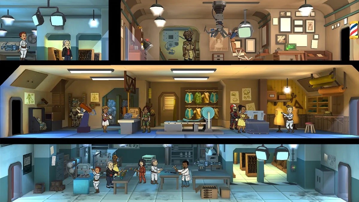 Screenshot of the inside of a vault in "Fallout Shelter"