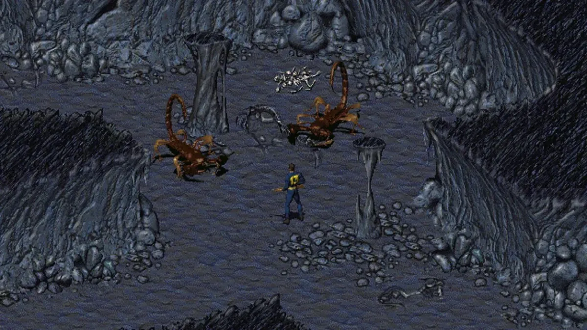 a man faces off against giant scorpions in "Fallout"