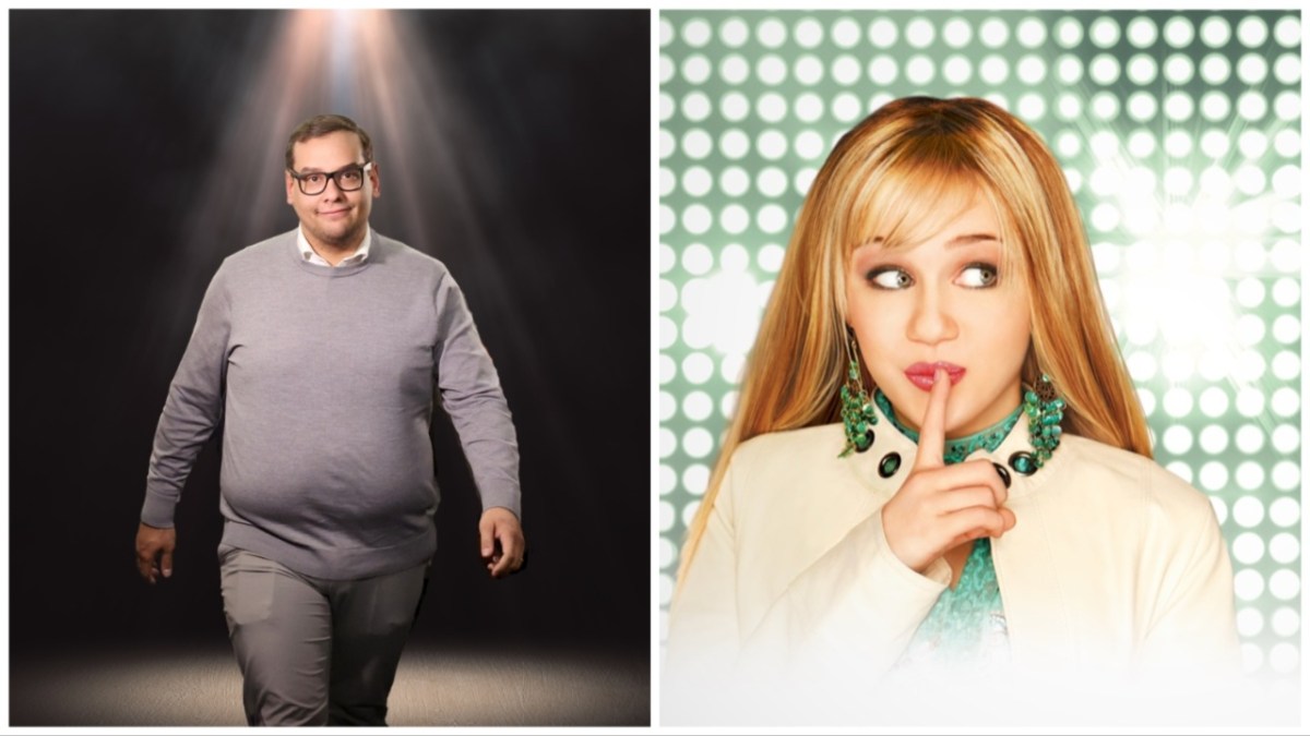 Side-by-side photos of George Santos and Miley Cyrus as Hannah Montana.
