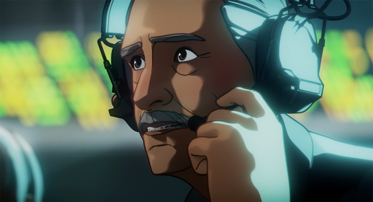 Howard Stark talking to Bucky Barnes over the headset