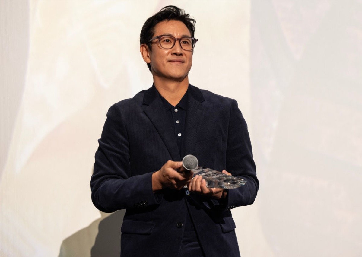 Actor Lee Sun Kyun receives the award for "Excellent Achievement in Film" during the introduction of the "Killing Romance" Midwest Premiere at AMC New City 14 on October 07, 2023 in Chicago, Illinois.