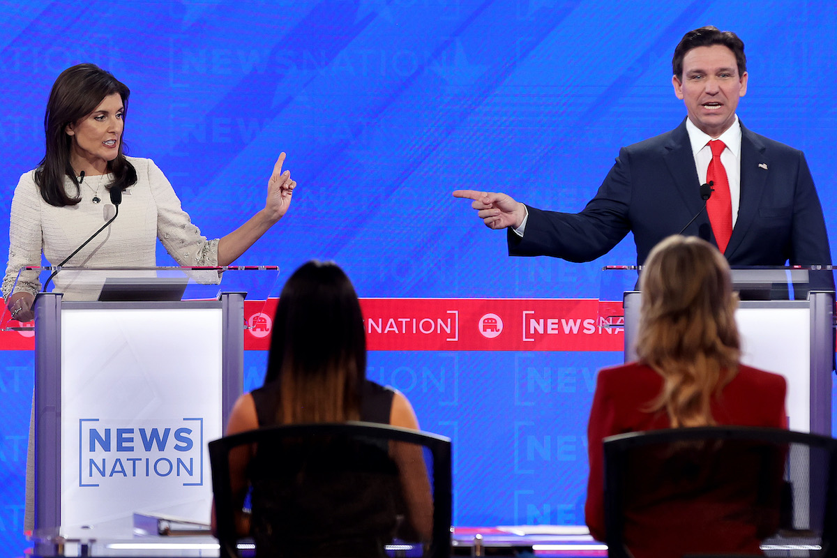 Nikki Haley and Ron DeSantis yell at each other during the Republican debate.