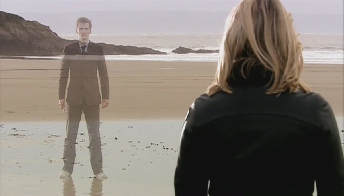 Rose Tyler on the beach with the Doctor