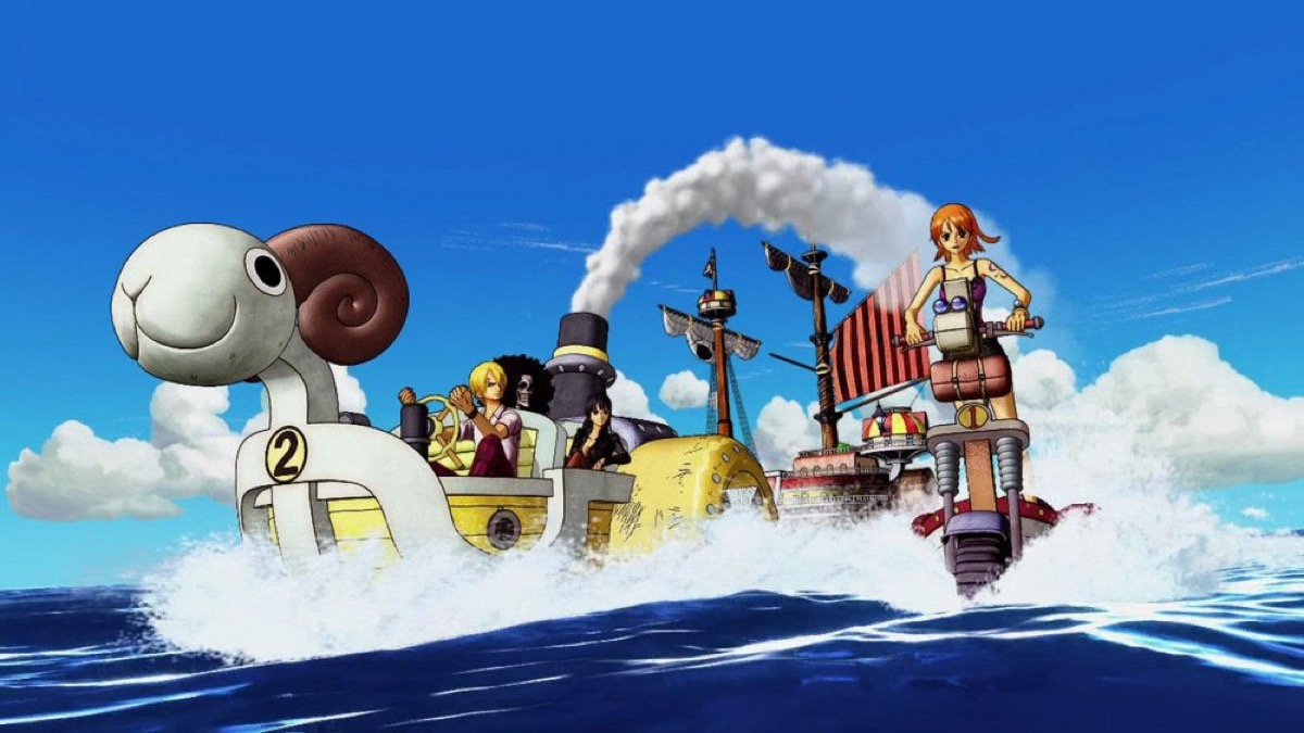 The straw hat pirates sailing the sea in "Straw Hat Chase" 