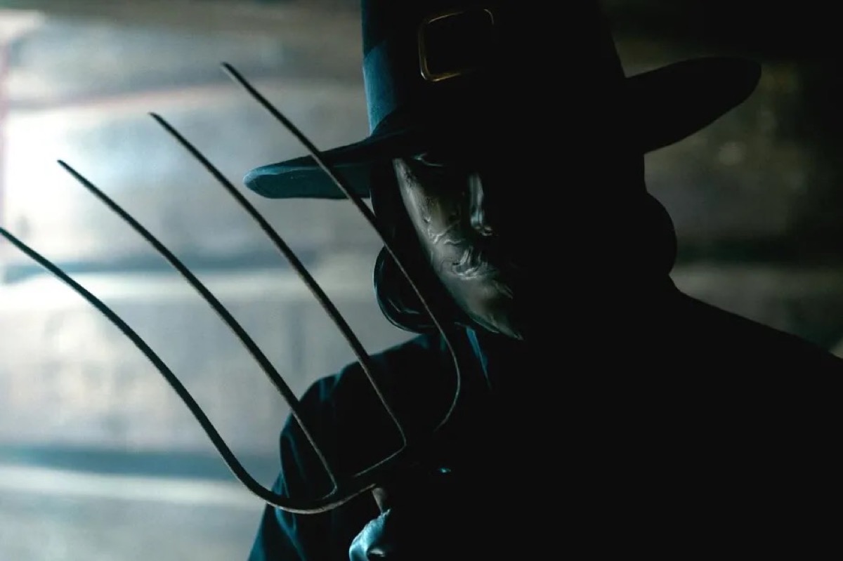 The killer in the movie Thanksgiving, holding a pitchfork.