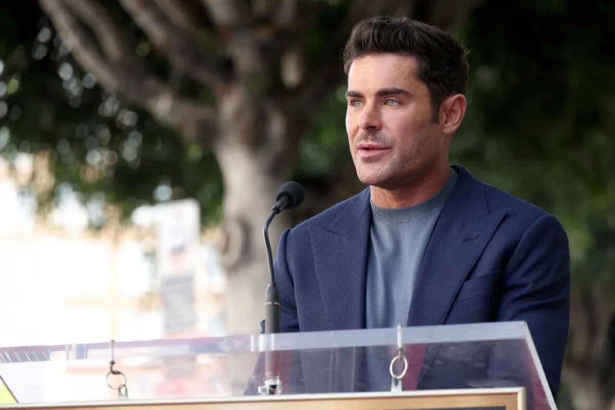 Zac Efron speaking at his Hollywood Star ceremony.