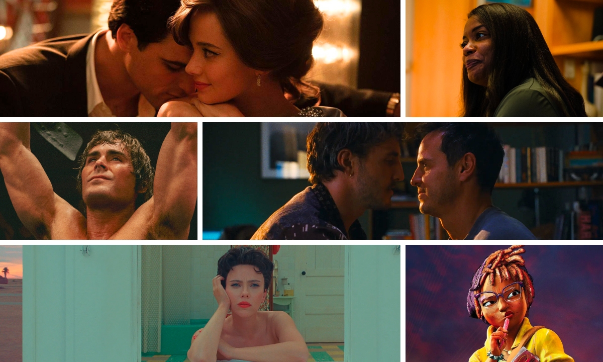 A collage featuring movies that were not nominated for the 2024 Oscars (clockwise from top left): 'Priscilla,' 'Origin,' 'All of Us Strangers,' 'Teenage Mutant Ninja Turtles: Mutant Mayhem,' 'Asteroid City,' and 'The Iron Claw'